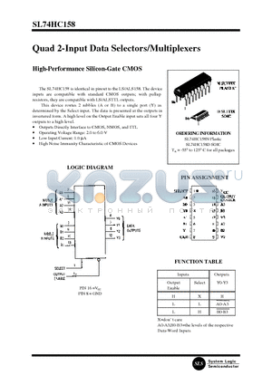 SL74HC158D datasheet - Quad 2-Input Data Selectors/Multiplexers
