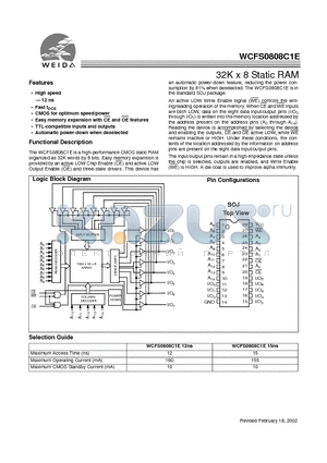 WCFS0808C1E datasheet - 32K x 8 Static RAM