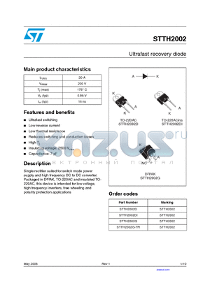 STTH2002D datasheet - Ultrafast recovery diode