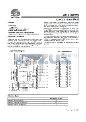 WCFS1008V1C datasheet - 128K x 8 Static RAM