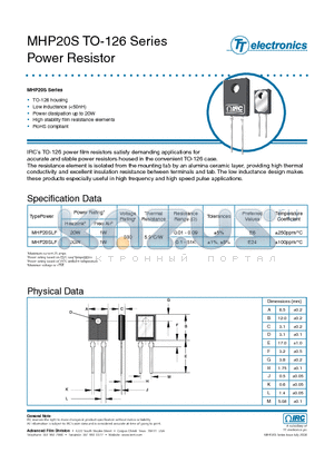 TFP-MHP20SLF-1K00-J datasheet - MHP20S TO-126 Series Power Resistor