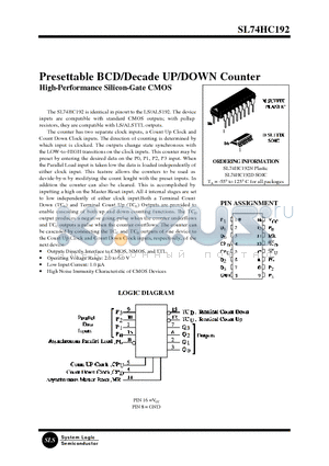 SL74HC192 datasheet - Presettable BCD/Decade UP/DOWN Counter