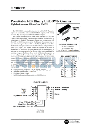 SL74HC193N datasheet - Presettable 4-Bit Binary UP/DOWN Counter