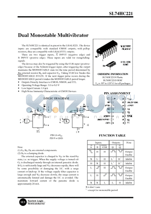 SL74HC221 datasheet - Dual Monostable Multivibrator