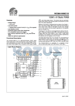 WCMA1008C1X datasheet - 128K x 8 Static RAM