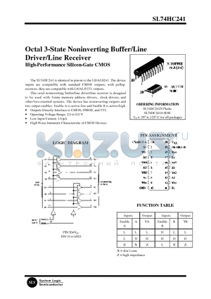 SL74HC241 datasheet - Octal 3-State Noninverting Buffer/Line Driver/Line Receiver