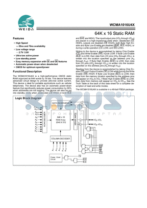 WCMA1016U4X-FF70 datasheet - 64K x 16 Static RAM