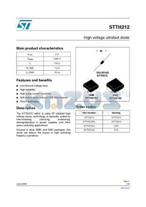 STTH212S datasheet - High voltage ultrafast diode