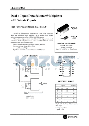 SL74HC253 datasheet - Dual 4-Input Data Selector/Multiplexer with 3-State Otputs