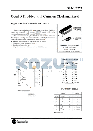 SL74HC273D datasheet - Octal D Flip-Flop with Common Clock and Reset