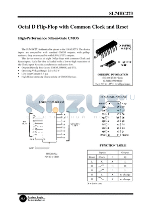 SL74HC273N datasheet - Octal D Flip-Flop with Common Clock and Reset