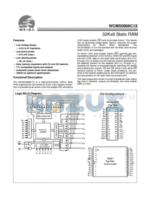 WCMS0808C1X-TF70 datasheet - 32Kx8 Static RAM