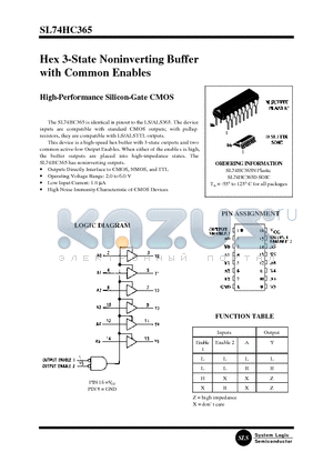 SL74HC365 datasheet - Hex 3-State Noninverting Buffer with Common Enables