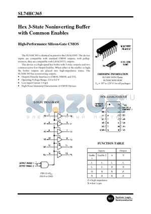 SL74HC365D datasheet - Hex 3-State Noninverting Buffer with Common Enables