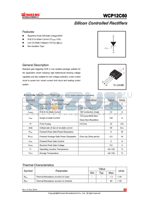 WCP12C60 datasheet - Silicon Controlled Rectifiers