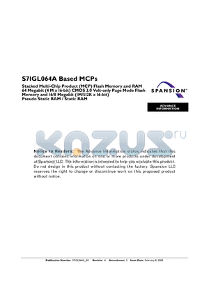 S71GL064AA0 datasheet - STACKED MULTI CHIP PRODUCT FLASH MEMORY AND RAM