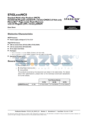 S71GL128NC0 datasheet - Stacked Multi-chip Product (MCP)