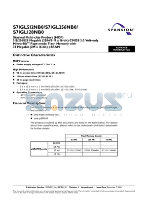 S71GL256NB0 datasheet - Stacked Multi-chip Product (MCP)