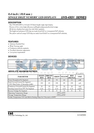 UVS-4301 datasheet - 0.4 inch ( 10.0 mm ) SINGLE DIGIT NUMERIC LED DISPLAYS