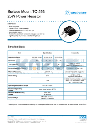 TFP-SMHP25LF-10R0-J datasheet - Surface Mount TO-263 25W Power Resistor