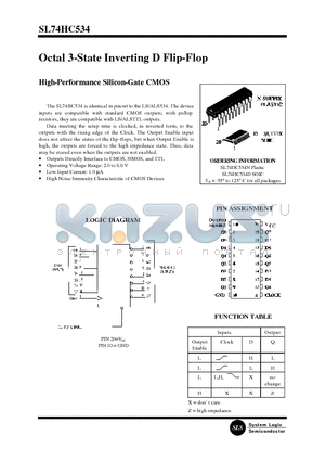 SL74HC534 datasheet - Octal 3-State Inverting D Flip-Flop(High-Performance Silicon-Gate CMOS)