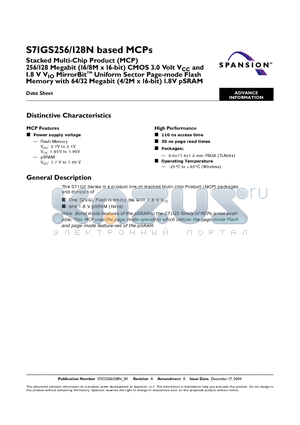 S71GS256NB0BFWAK2 datasheet - 128N based MCPs