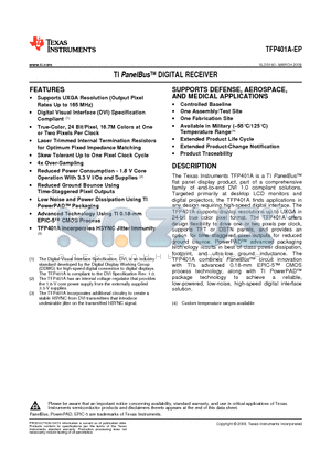 TFP401A-EP datasheet - TI PanelBus DIGITAL RECEIVER