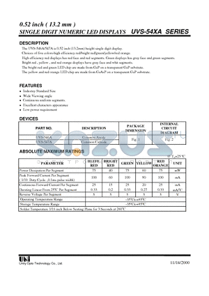 UVS-547A datasheet - 0.52 inch ( 13.2 mm ) SINGLE DIGIT NUMERIC LED DISPLAYS