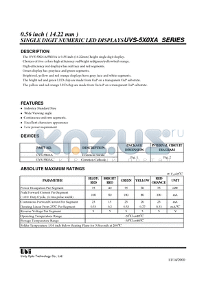 UVS-5X03A datasheet - 0.56 inch ( 14.22 mm ) SINGLE DIGIT NUMERIC LED DISPLAYS