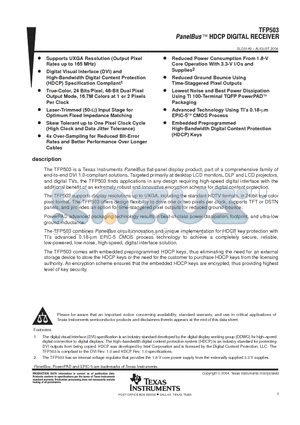 TFP503 datasheet - PANELBUS HDCP DIGITAL RECEIVER