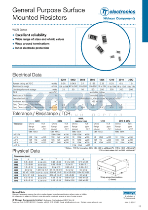 WCR0201-10KDI datasheet - 50General Purpose Surface Mounted Resistors