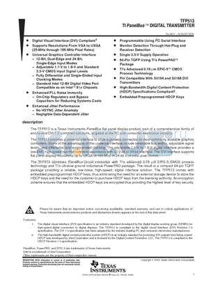 TFP513PAPG4 datasheet - TI PANELBUS DIGITAL TRANSMITTER