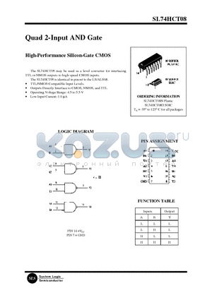 SL74HCT08D datasheet - Quad 2-Input AND Gate(High-Performance Silicon-Gate CMOS)