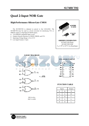 SL74HCT02N datasheet - Quad 2-Input NOR Gate(High-Performance Silicon-Gate CMOS)