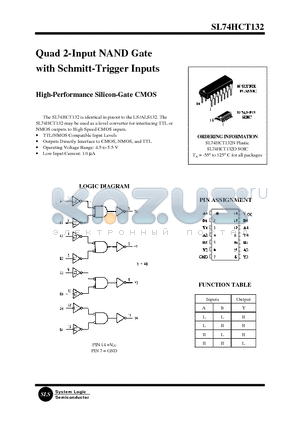 SL74HCT132D datasheet - Quad 2-Input NAND Gate with Schmitt-Trigger Inputs(High-Performance Silicon-Gate CMOS)