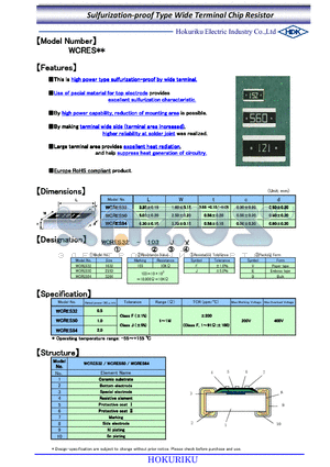 WCR32-103FE datasheet - Sulfurization-proof Type Wide Terminal Chip Resistor