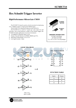 SL74HCT14 datasheet - Hex Schmitt-Trigger Inverter(High-Performance Silicon-Gate CMOS)