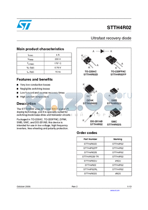 STTH4R02 datasheet - Ultrafast recovery diode