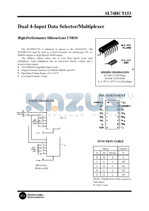 SL74HCT153 datasheet - Dual 4-Input Data Selector/Multiplexer(High-Performance Silicon-Gate CMOS)