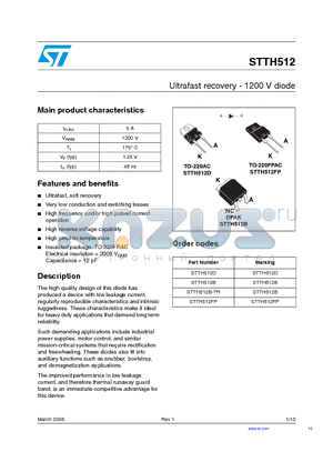 STTH512 datasheet - Ultrafast recovery - 1200 V diode