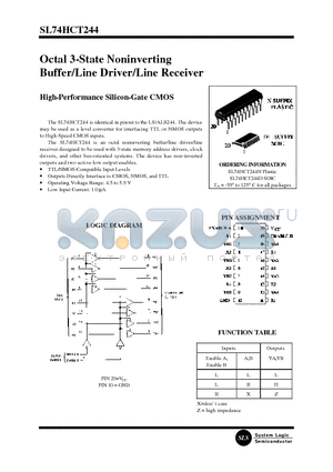 SL74HCT244D datasheet - Octal 3-State Noninverting Buffer/Line Driver/Line Receiver(High-Performance Silicon-Gate CMOS)