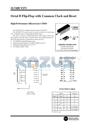 SL74HCT273D datasheet - Octal D Flip-Flop with Common Clock and Reset(High-Performance Silicon-Gate CMOS)