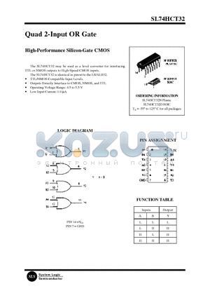 SL74HCT32 datasheet - Quad 2-Input OR Gate(High-Performance Silicon-Gate CMOS)