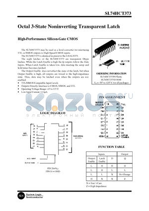 SL74HCT373 datasheet - Octal 3-State Noninverting Transparent Latch(High-Performance Silicon-Gate CMOS)