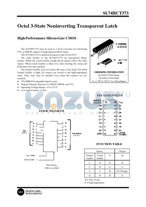 SL74HCT373N datasheet - Octal 3-State Noninverting Transparent Latch(High-Performance Silicon-Gate CMOS)