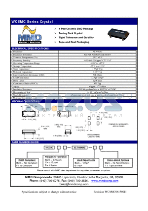 WCSMCB-32.768KHZ-6 datasheet - 4 Pad Ceramic SMD Package