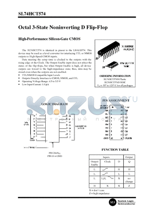 SL74HCT574N datasheet - Octal 3-State Noninverting D Flip-Flop(High-Performance Silicon-Gate CMOS)