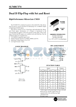 SL74HCT74 datasheet - Dual D Flip-Flop with Set and Reset(High-Performance Silicon-Gate CMOS)
