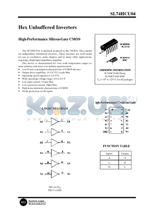 SL74HCU04 datasheet - Hex Unbuffered Inverters(High-Performance Silicon-Gate CMOS)