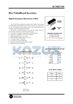 SL74HCU04D datasheet - Hex Unbuffered Inverters(High-Performance Silicon-Gate CMOS)